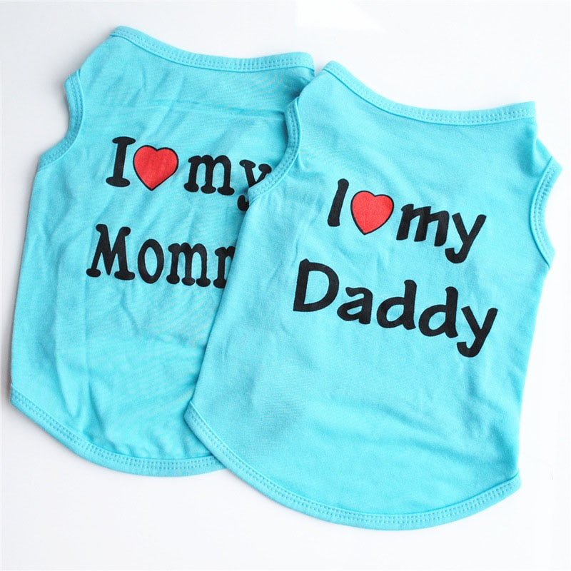 Pet Clothes Casual Puppy Dog Cat Clothing "I Love Mommy & Daddy" Print Cat Vest Tee Shirt 100% Cotton T-shirt Cat Kitten Apparel