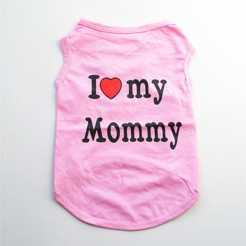 Pet Clothes Casual Puppy Dog Cat Clothing "I Love Mommy & Daddy" Print Cat Vest Tee Shirt 100% Cotton T-shirt Cat Kitten Apparel