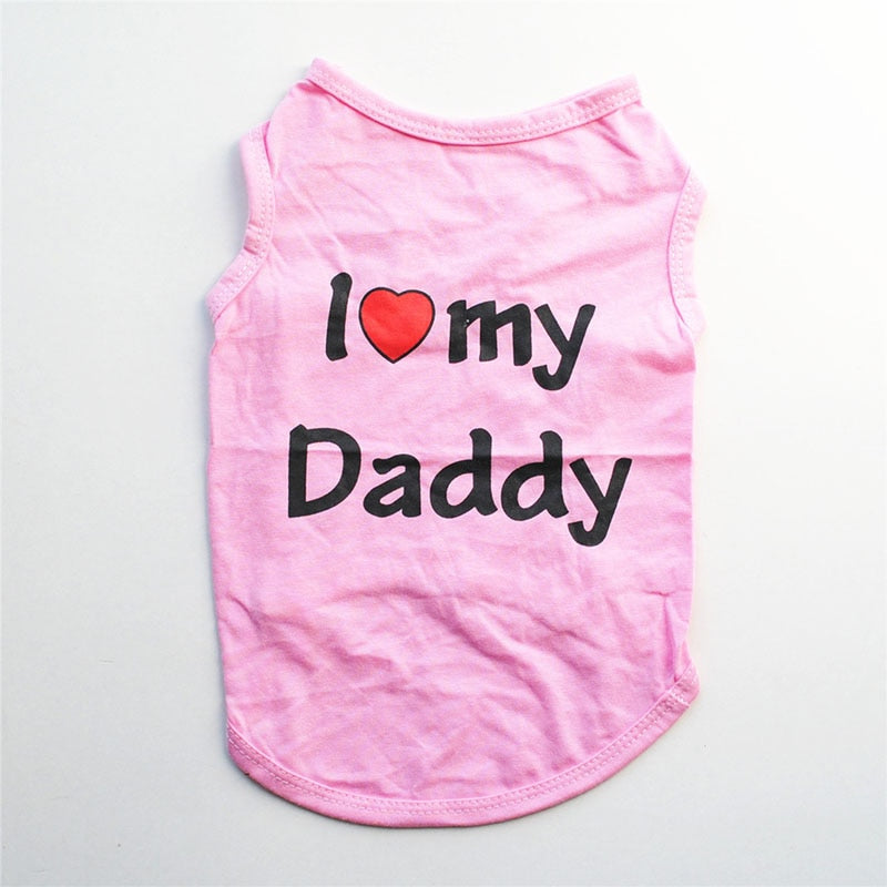 Pet Clothes Casual Puppy Dog Cat Clothing "I Love Mommy & Daddy" Print Cat Vest Tee Shirt 100% Cotton T-shirt Cat Kitten Apparel