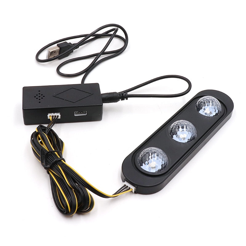 Niscarda 4pcs Car LED Starry Foot Light USB Atmosphere Ambient DJ Mixed Colorful Music Rhythm Sound Voice Control Laser Lamp