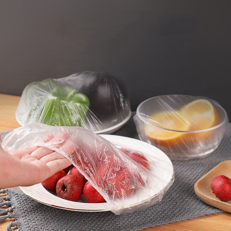 Disposable Food Cover Plastic Wrap Elastic Food Lids For Fruit Bowls Cups Caps Storage Kitchen Fresh Keeping Saver Bag