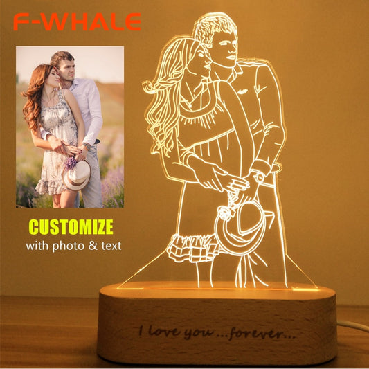 Photo Customized 3D Night Light USB DIY Lamp Custom Nightlight For Wedding Christmas Gift Holiday Light Wood Base 14/30CM