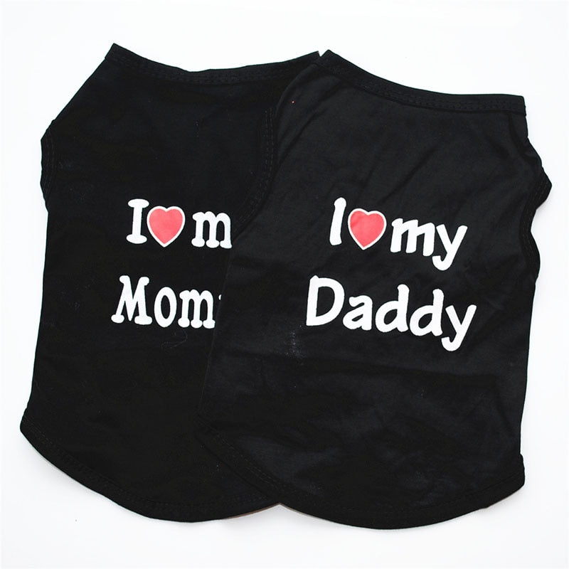 Pet Clothes Casual Puppy Dog Cat Clothing &quot;I Love Mommy &amp; Daddy&quot; Print Cat Vest Tee Shirt 100% Cotton T-shirt Cat Kitten Apparel