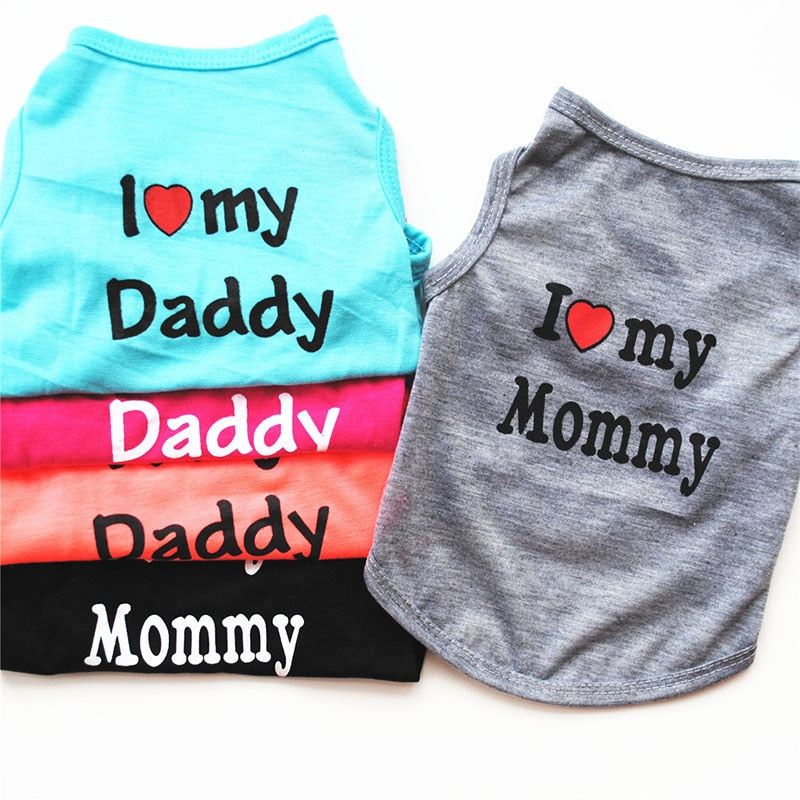 Pet Clothes Casual Puppy Dog Cat Clothing &quot;I Love Mommy &amp; Daddy&quot; Print Cat Vest Tee Shirt 100% Cotton T-shirt Cat Kitten Apparel