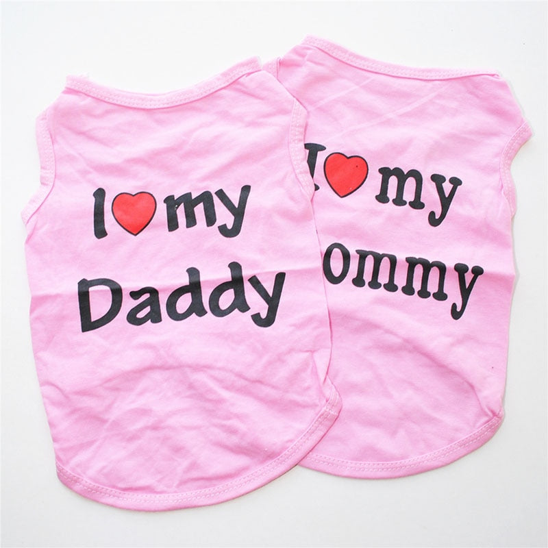 Pet Clothes Casual Puppy Dog Cat Clothing &quot;I Love Mommy &amp; Daddy&quot; Print Cat Vest Tee Shirt 100% Cotton T-shirt Cat Kitten Apparel