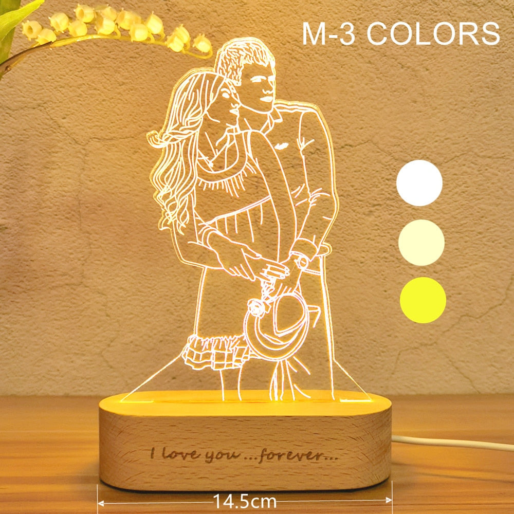 Photo Customized 3D Night Light USB DIY Lamp Custom Nightlight For Wedding Christmas Gift Holiday Light Wood Base 14/30CM