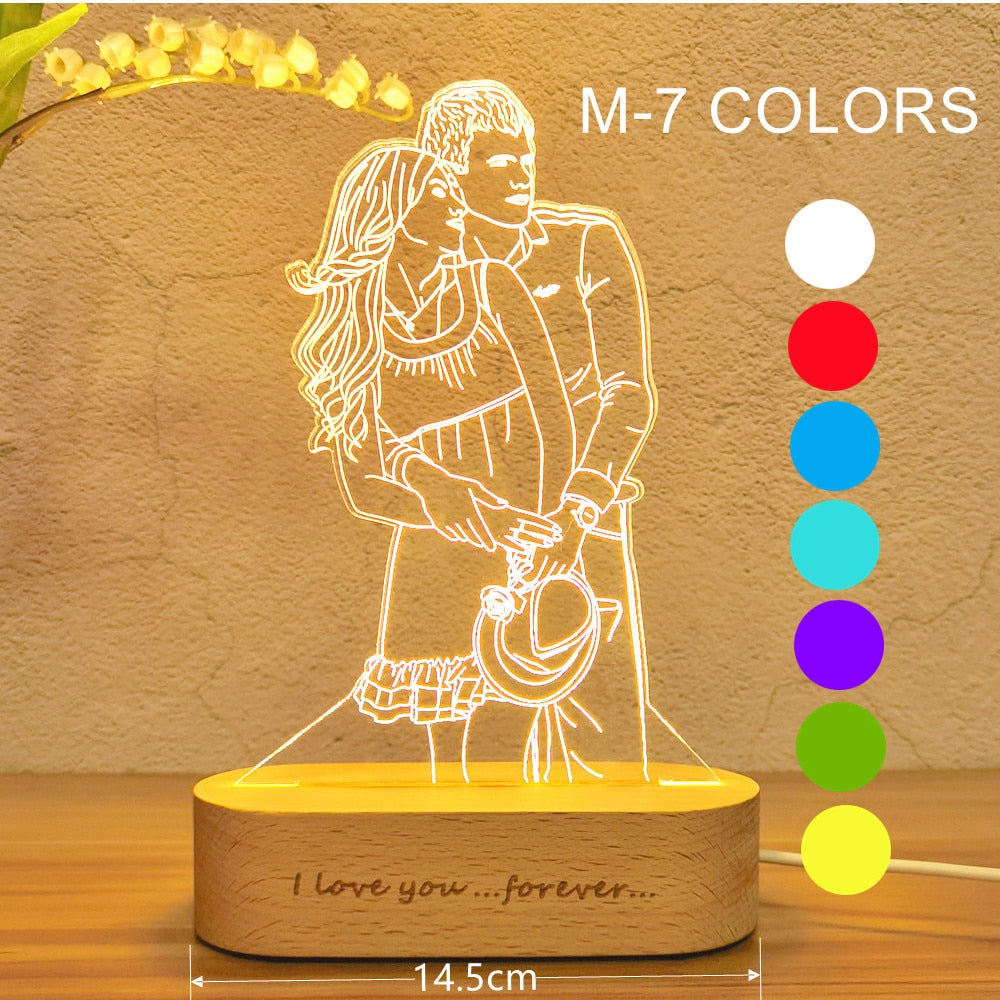 Photo Customized 3D Night Light USB DIY Lamp Custom Nightlight For Wedding Christmas Gift Holiday Light Wood Base 14/30CM