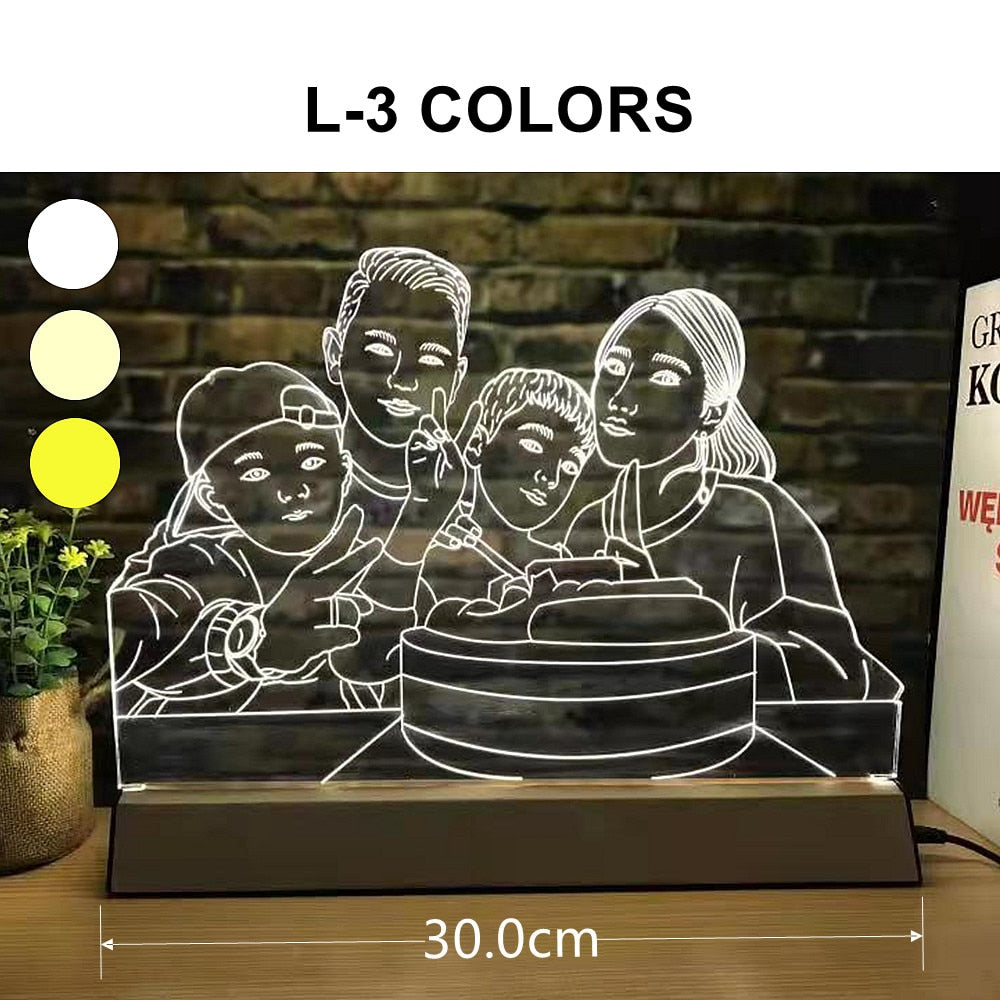 Photo Customized 3D Night Light USB DIY Lamp Custom Nightlight For Wedding Christmas Gift Holiday Light Wood Base 14/30CM