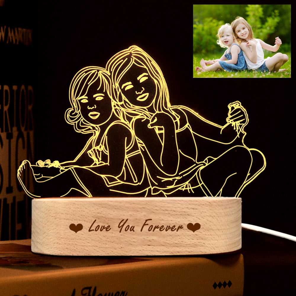 Photo Customized 3D Night Light USB DIY Lamp Custom Nightlight For Wedding Christmas Gift Holiday Light Wood Base 14/30CM