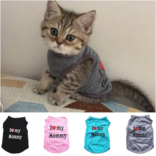 Pet Clothes Casual Puppy Dog Cat Clothing &quot;I Love Mommy &amp; Daddy&quot; Print Cat Vest Tee Shirt 100% Cotton T-shirt Cat Kitten Apparel