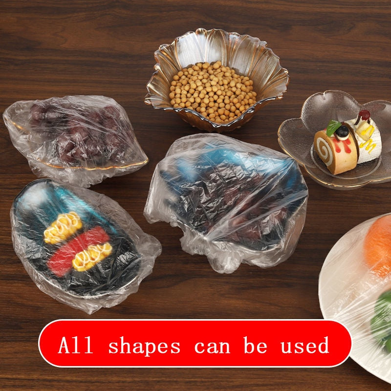 Disposable Food Cover  Plastic Wrap Elastic Food Lids For Fruit Bowls Cups  Caps Storage Kitchen Fresh Keeping  Saver Bag