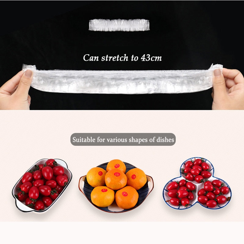 Disposable Food Cover  Plastic Wrap Elastic Food Lids For Fruit Bowls Cups  Caps Storage Kitchen Fresh Keeping  Saver Bag