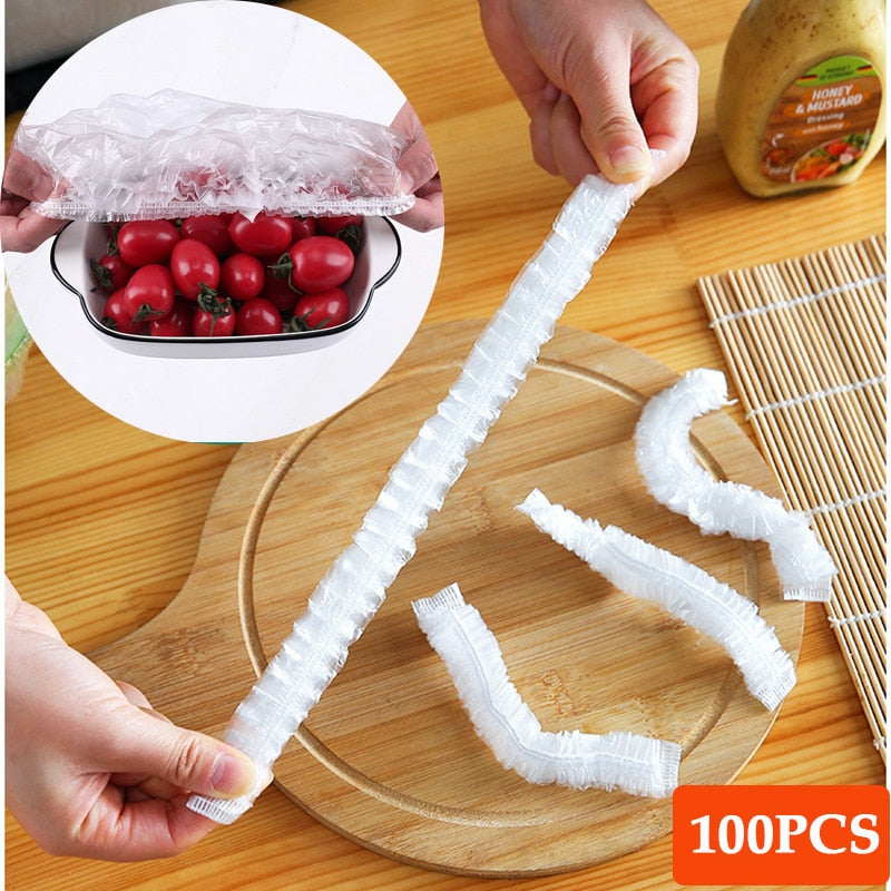 Disposable Food Cover  Plastic Wrap Elastic Food Lids For Fruit Bowls Cups  Caps Storage Kitchen Fresh Keeping  Saver Bag