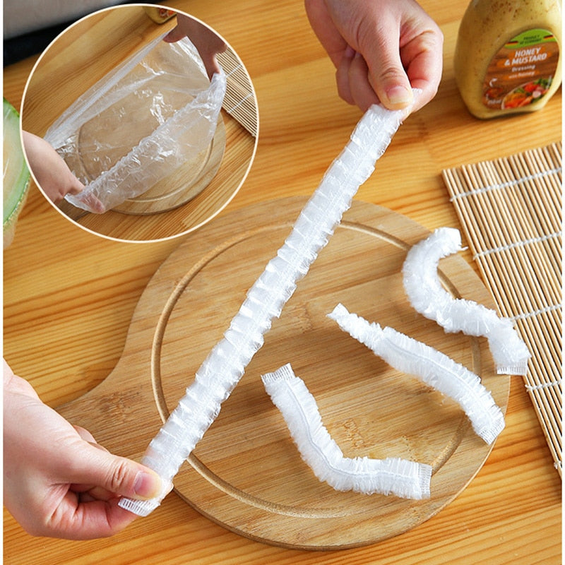 Disposable Food Cover  Plastic Wrap Elastic Food Lids For Fruit Bowls Cups  Caps Storage Kitchen Fresh Keeping  Saver Bag