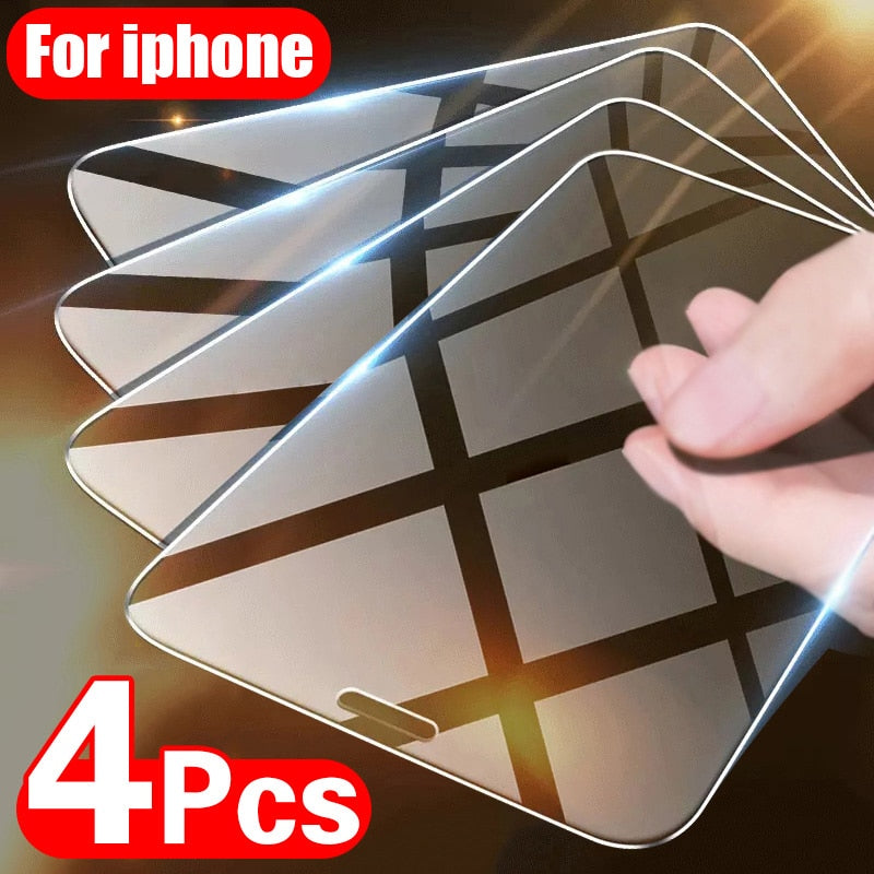 4PCS Tempered Glass for iPhone 11 12 13 Pro XR X XS Max Screen Protector on for iPhone 12 Pro Max Mini 7 8 6 6S Plus 5S SE Glass