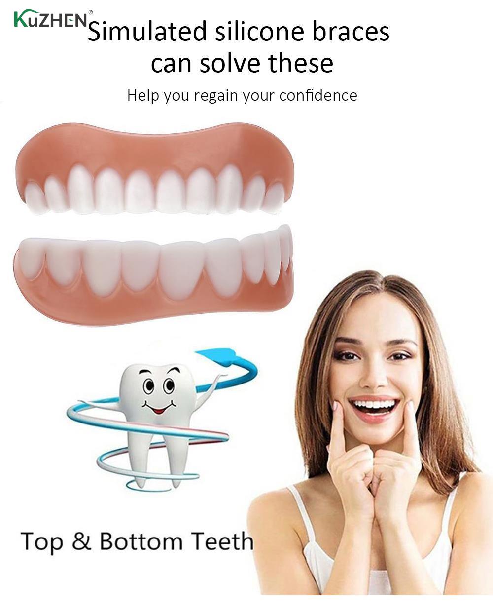 Updated Snap-On Tooth Veneers Fake False Teeth Denture Bright White Shade Fake Teeth Instant Smile Teeth Cosmetic