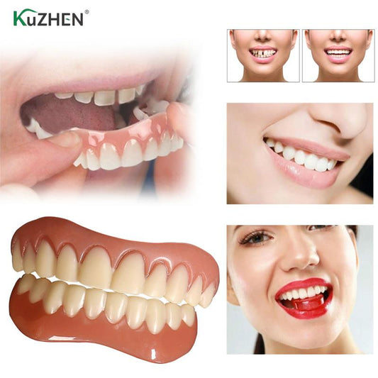 Updated Snap-On Tooth Veneers Fake False Teeth Denture Bright White Shade Fake Teeth Instant Smile Teeth Cosmetic