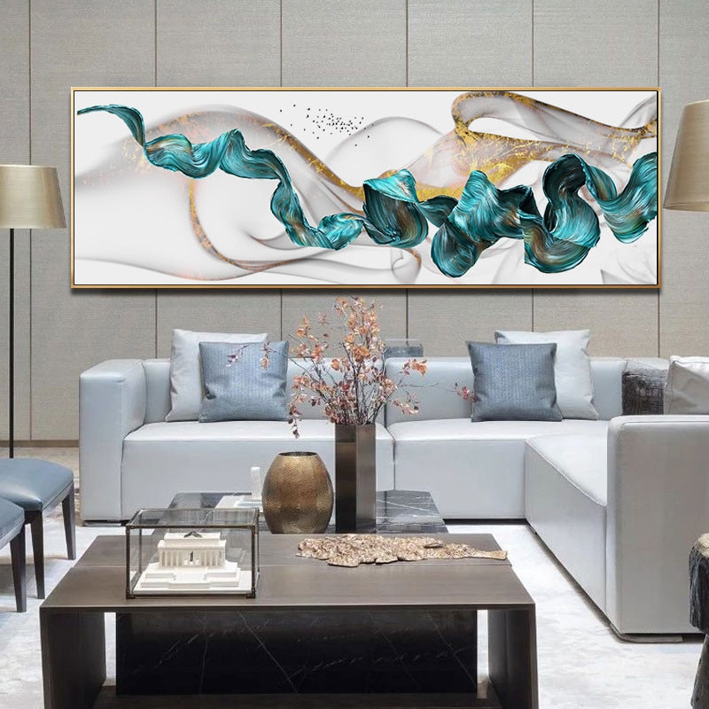 Abstract Golden Jade Splash Fine Wide Format Wall Art Canvas Paintings Print Poster Pictures Decoration Home Bedroom Living Room